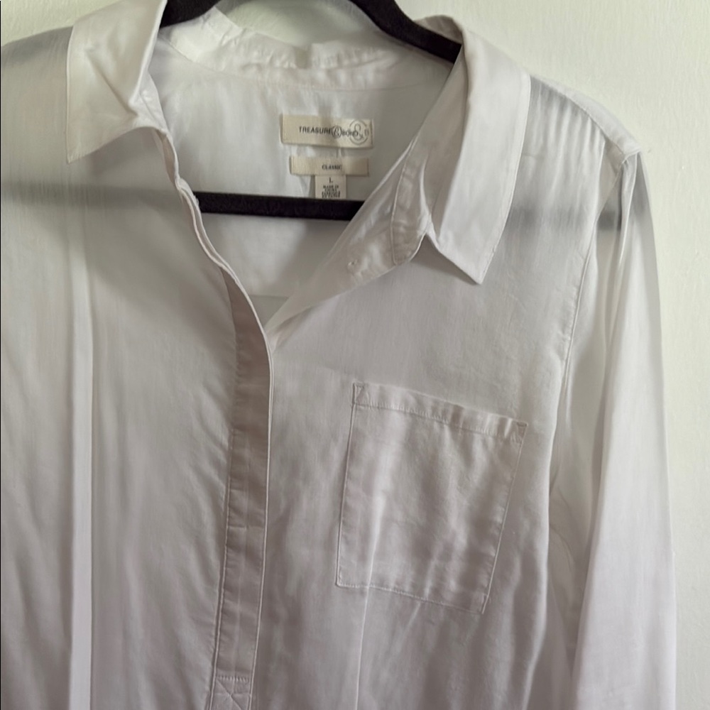 Treasure & Bond White Casual Button Down Shirt Long Sleeves - Picture 3 of 4